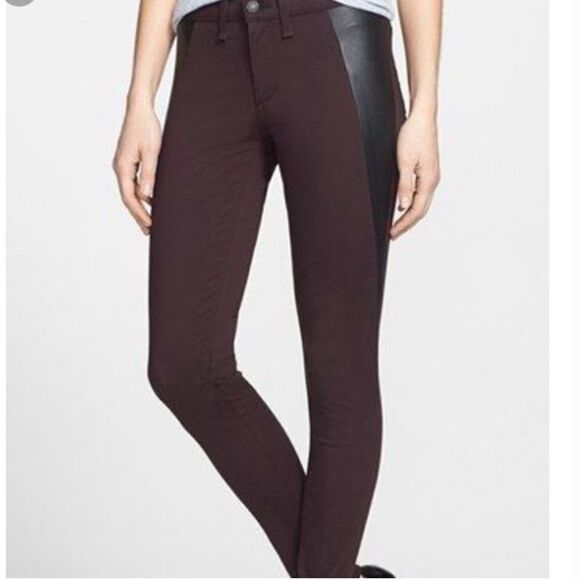 Rag & Bone Skinny Pop Leggings With Lamb Leather Panel Size 29 In Wine - Picture 13 of 13